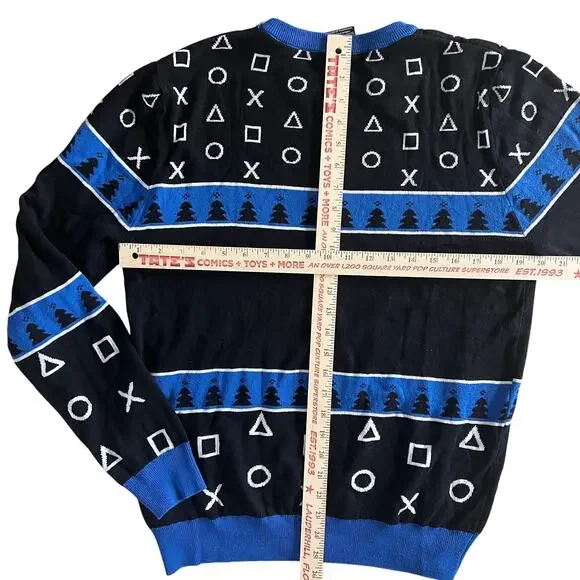 PlayStation Holiday Sweater Black Blue Gamer Ugly Christmas Jumper Men’s M - Picture 6 of 8